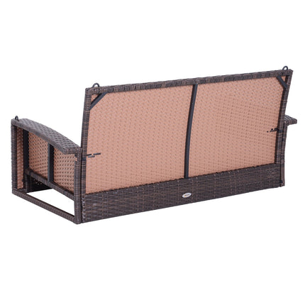 Rattan 2-seat garden swing with cushion - brown, 127x57.5x60 cm