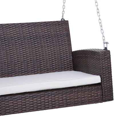 Rattan 2-seat garden swing with cushion - brown, 127x57.5x60 cm