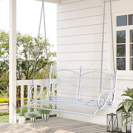 Metal hanging rocking bench, white, 118 x 58 x 57 cm