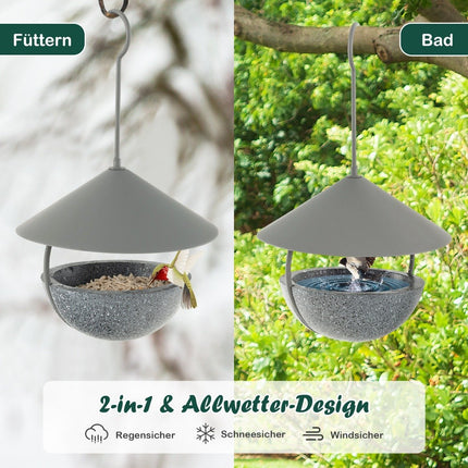 Hanging Bird Feeder 2 in 1 Bird Feeder & Bird Bath Grey