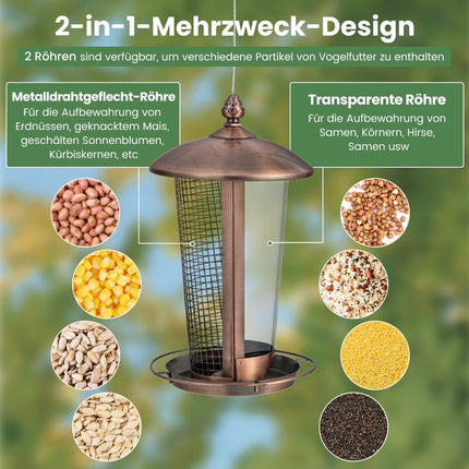Hanging Bird Feeder 2 in 1 Wild Bird Feeder 16 x 28 cm Bronze