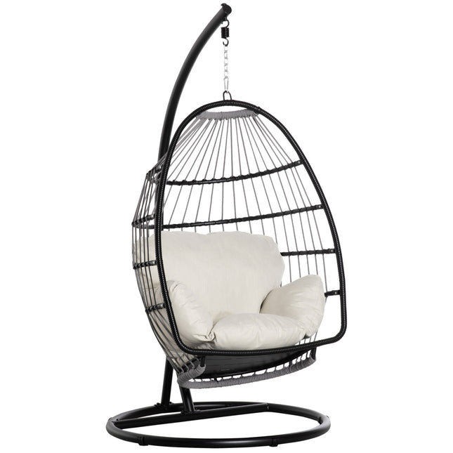 Hanging chair with cushion & frame, foldable, black/cream