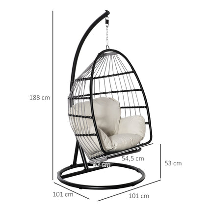 Hanging chair with cushion & frame, foldable, black/cream