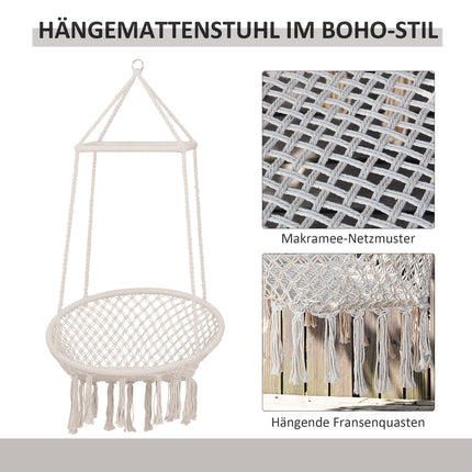 Beige hanging chair in ethnic cotton, UV resistant, weather resistant