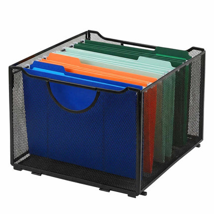 Hanging File Box, Steel Mesh, Stackable With Handles