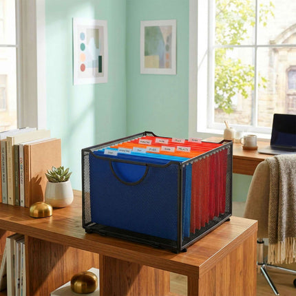 Hanging File Box, Steel Mesh, Stackable With Handles