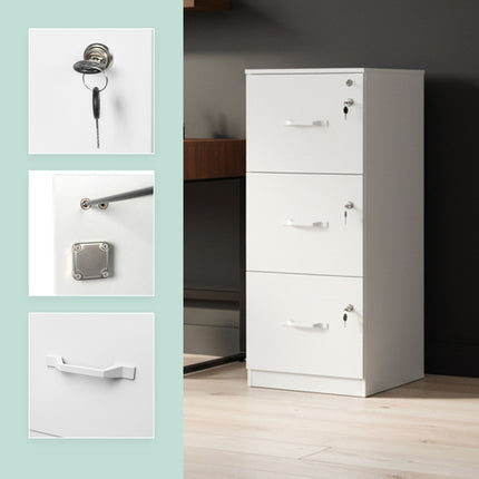 Hanging File Cabinet, 3 Drawers, Lockable, Compact