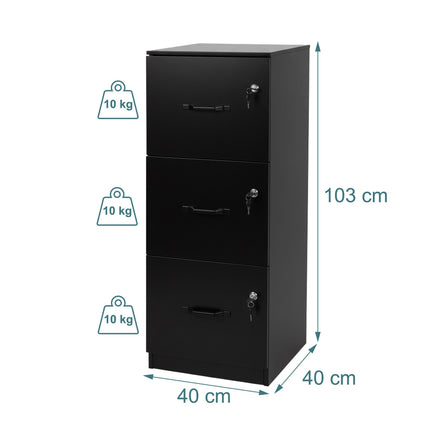 Hanging File Cabinet, 3 Drawers, Lockable, Compact