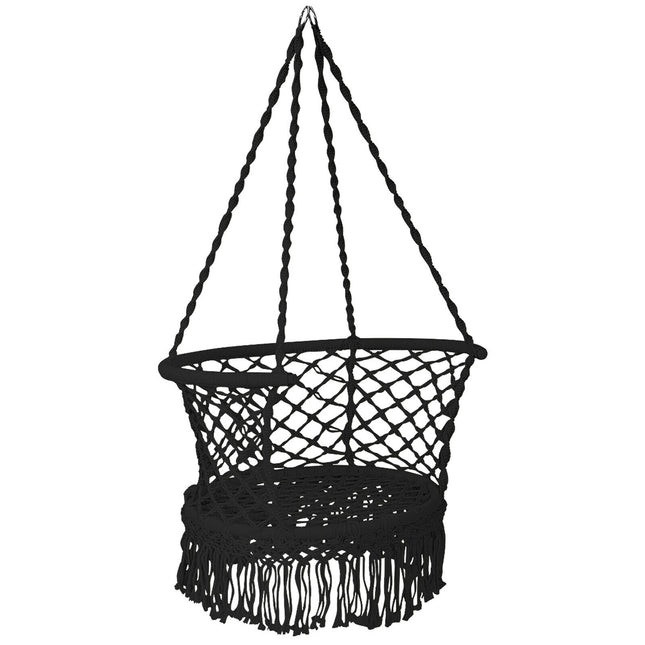 Hanging Hammock Chair, Cotton Macrame Backrest, Black