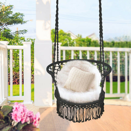 Hanging Hammock Chair, Cotton Macrame Backrest, Black