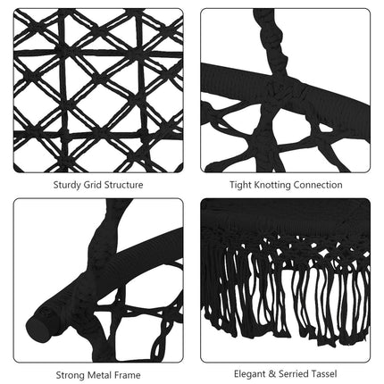 Hanging Hammock Chair, Cotton Macrame Backrest, Black