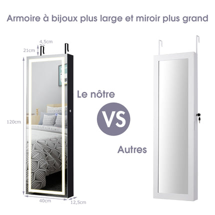 Hanging Jewelry Cabinet With LED Mirror, Black 120x40cm