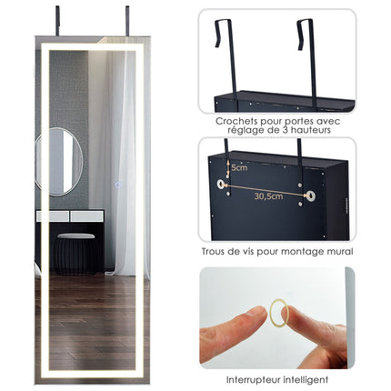 Hanging Jewelry Cabinet With LED Mirror, Black 120x40cm