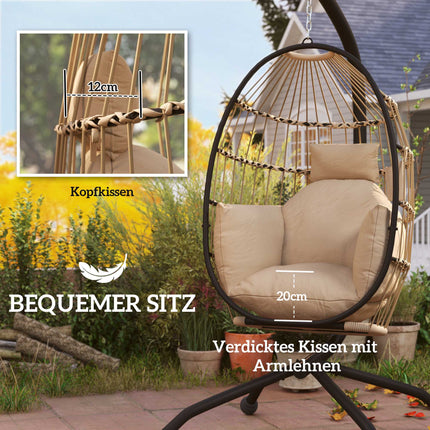 Hanging Outdoor Swing Chair with Foldable Basket, Cushions