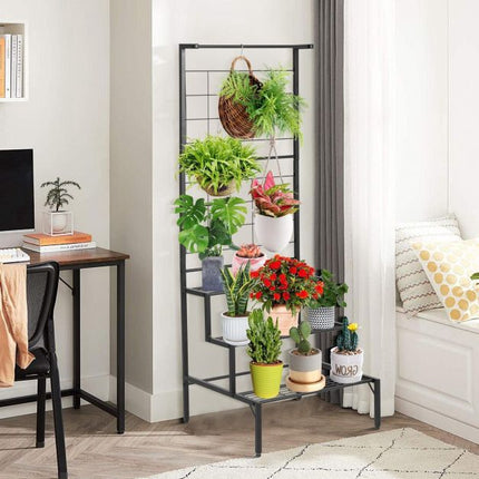Hanging Plant Stand, 3-Tier Metal Shelves With Trellis