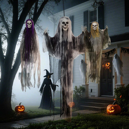 Hanging Skeleton Ghosts Set of 3, Adjustable Arms, 90/110/200cm