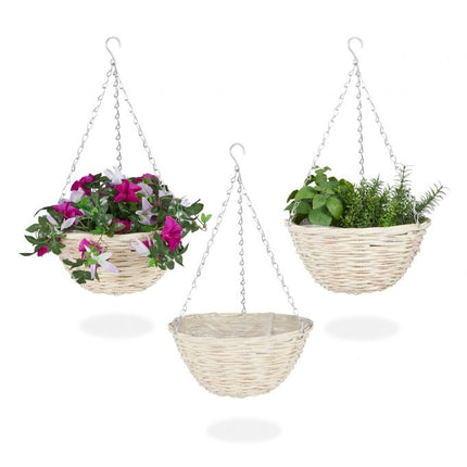 Hanging basket in rattan, set of 3