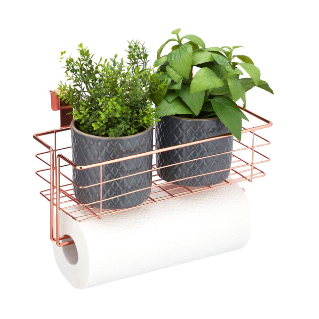 Hanging basket with holder for paper towels