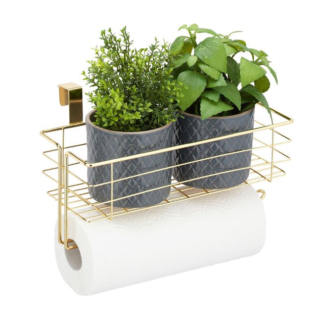 Hanging basket with holder for paper towels