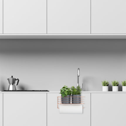 Hanging basket with holder for paper towels