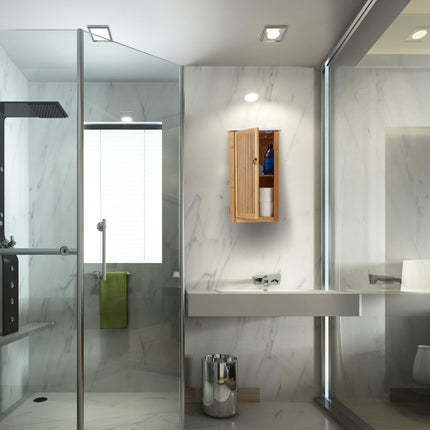 Hanging bathroom cabinet in bamboo