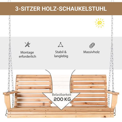 Garden swing bench with folding table and cup holder, spruce wood