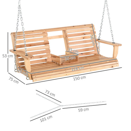 Garden swing bench with folding table and cup holder, spruce wood
