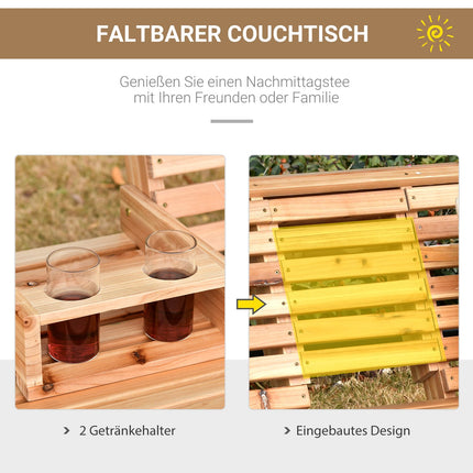 Garden swing bench with folding table and cup holder, spruce wood