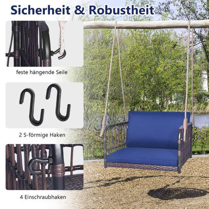 Hanging chair hanging chair with a load capacity of up to 180 kg, hanging seat with blue cushion