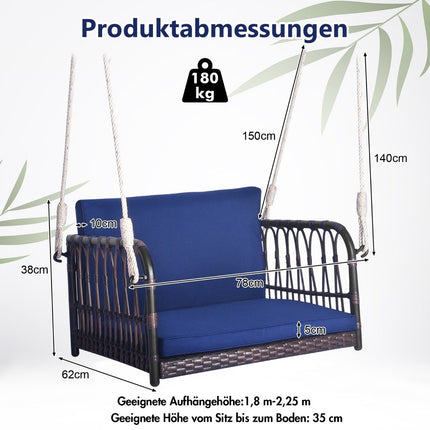 Hanging chair hanging chair with a load capacity of up to 180 kg, hanging seat with blue cushion