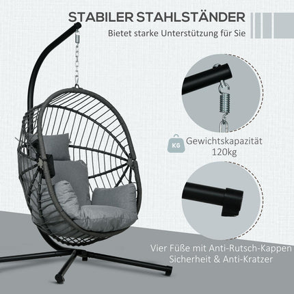Hanging rocking chair, rattan look with cushion & cup holder
