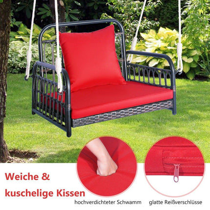 Hanging chair, patio swing, can hold up to 180 kg, hanging seat with seat and back cushions 80 x 65 x 58 cm