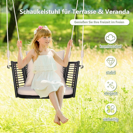 Hanging chair with a load capacity of up to 180kg, hanging seat with cushions & metal frame & hanging ropes 77 x 62 x 38 cm