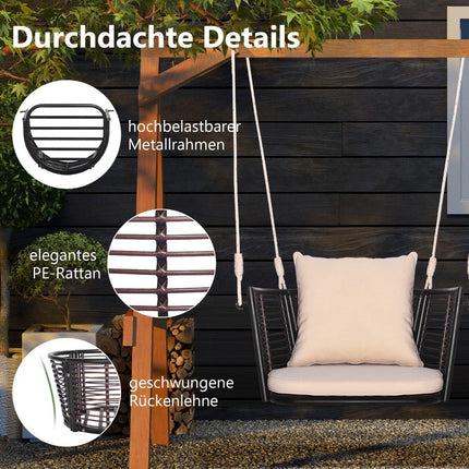 Hanging chair with a load capacity of up to 180kg, hanging seat with cushions & metal frame & hanging ropes 77 x 62 x 38 cm