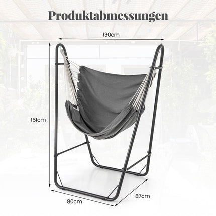 Hanging chair with frame, grey, cotton-polyester, 120 kg load capacity