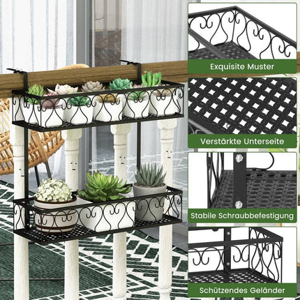 Hanging shelf 2-tier flower pot holder 60 x 33 x 59 cm black
