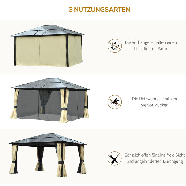 Hardtop Garden Pavilion 4.2x3.6m, Curtains with Mosquito Net
