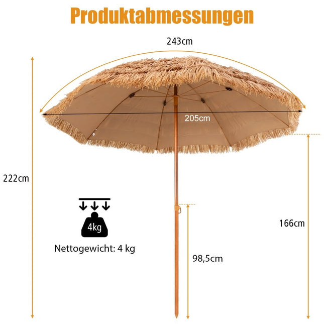Parasol Hawajski Tiki, 205 cm, daszek ze słomy, ochrona UV