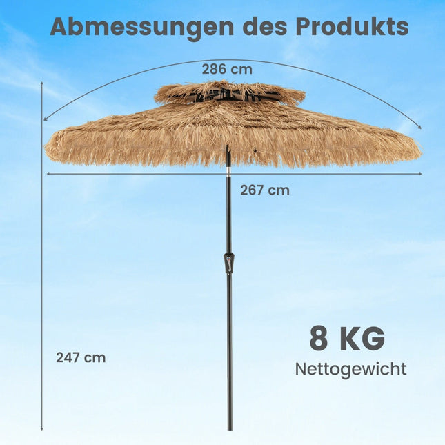Parasol ogrodowy Tiki w stylu hawajskim, 247 cm, słoma polietylenowa