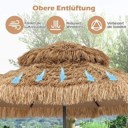 Hawaiian Tiki Umbrella, 299cm PE Straw, Adjustable Tilt