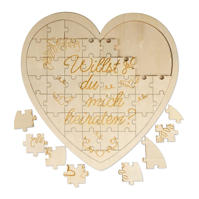 Heart-Shaped Engraved Wooden Jigsaw Puzzle Gift