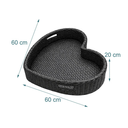 Heart-Shaped Floating Pool Tray, Black Rattan, 60cm