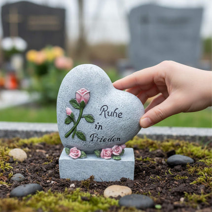 Heart-Shaped Grave Ornament with "Ruhe in Frieden"