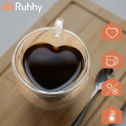 Heart-Shaped Thermal Glass, 240ml, Double-Walled
