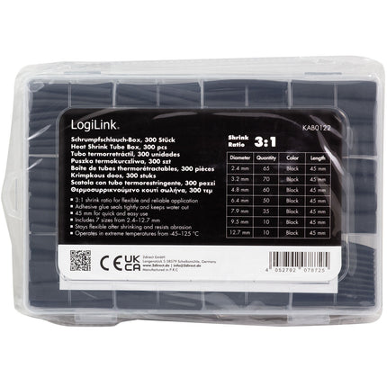 Heat Shrink Tubing, 300-Pack, 45mm Length, Black