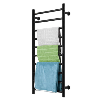 Heated Towel Rack, Wall Mount, 10-Bar, Timer, Black