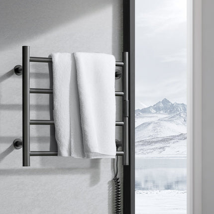 Heated Towel Rack, Wall Mount 4-Bar, Timer, Black