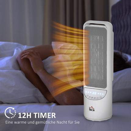 2000W ceramic tower heater, remote control & timer, white