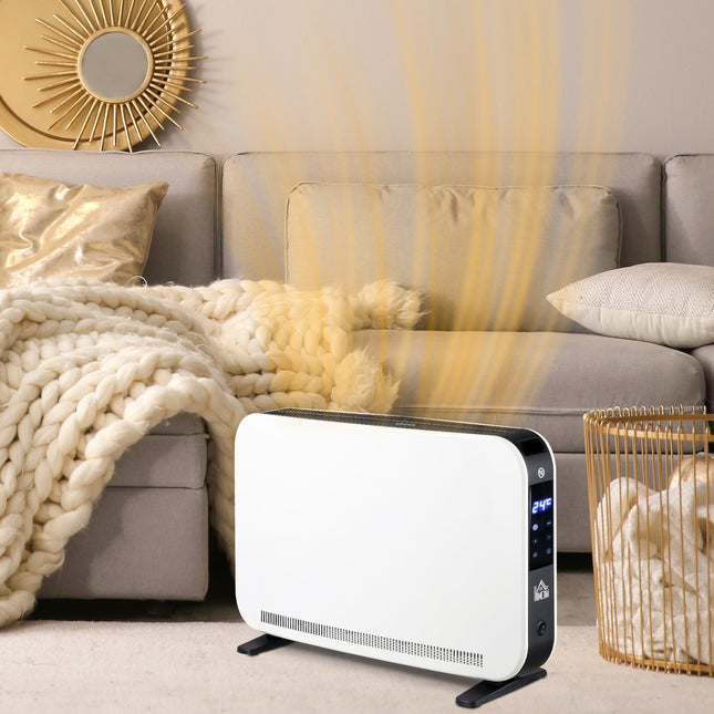 Electric fan heater 2180W, 3 heat levels, timer, white
