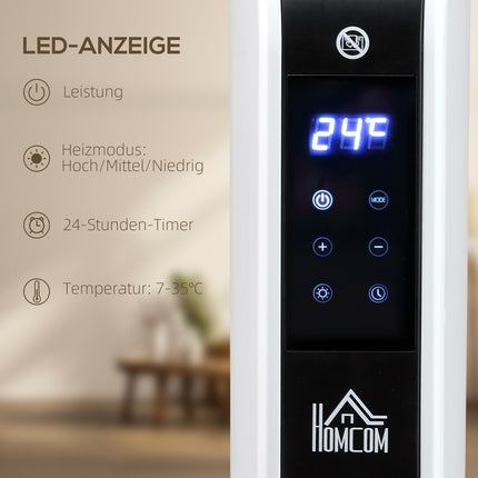 Electric fan heater 2180W, 3 heat levels, timer, white